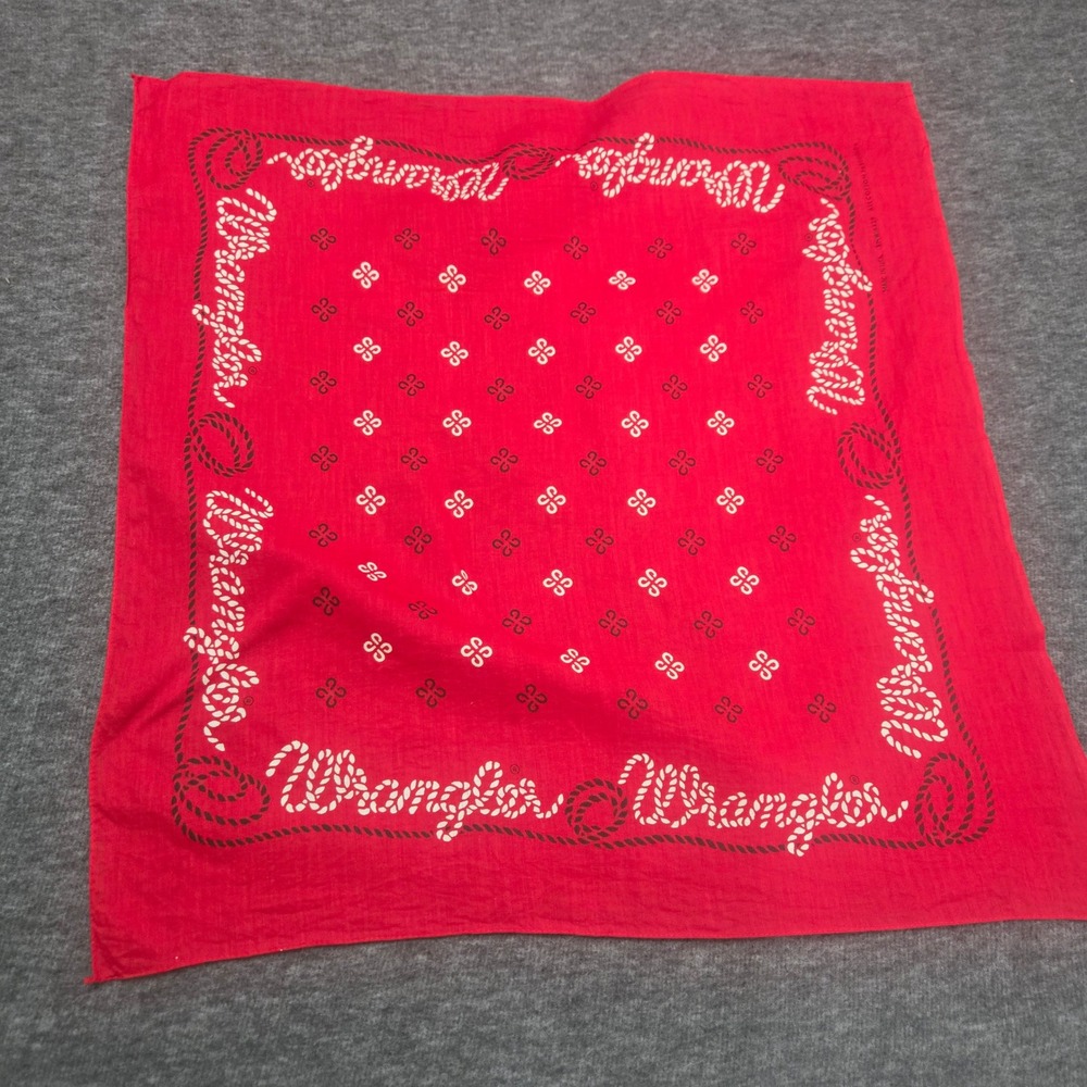 Vtg Wrangler Bandana Unisex Red USA Cotton Western Cowboy Rodeo Scarf